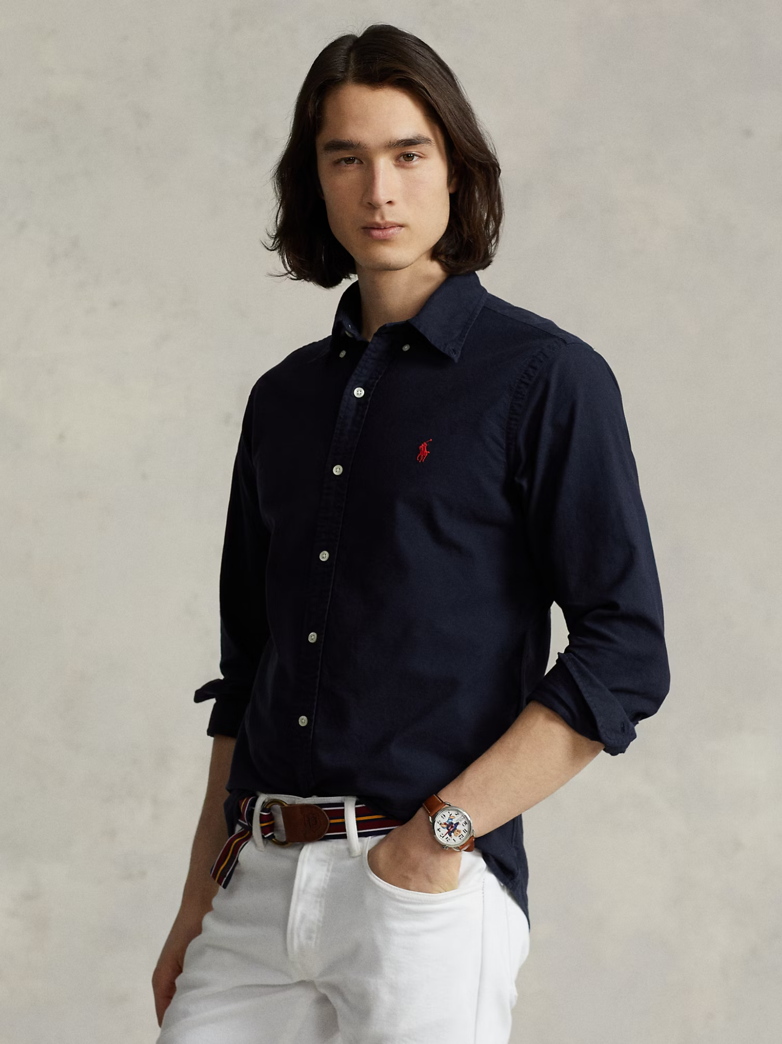 RALPH LAUREN Custom Fit Garment-Dyed Oxford Shirt Navy