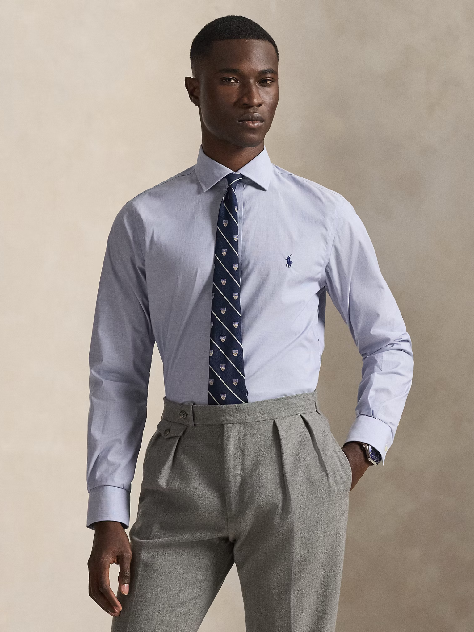 RALPH LAUREN Slim Fit Poplin Shirt Light Blue/White