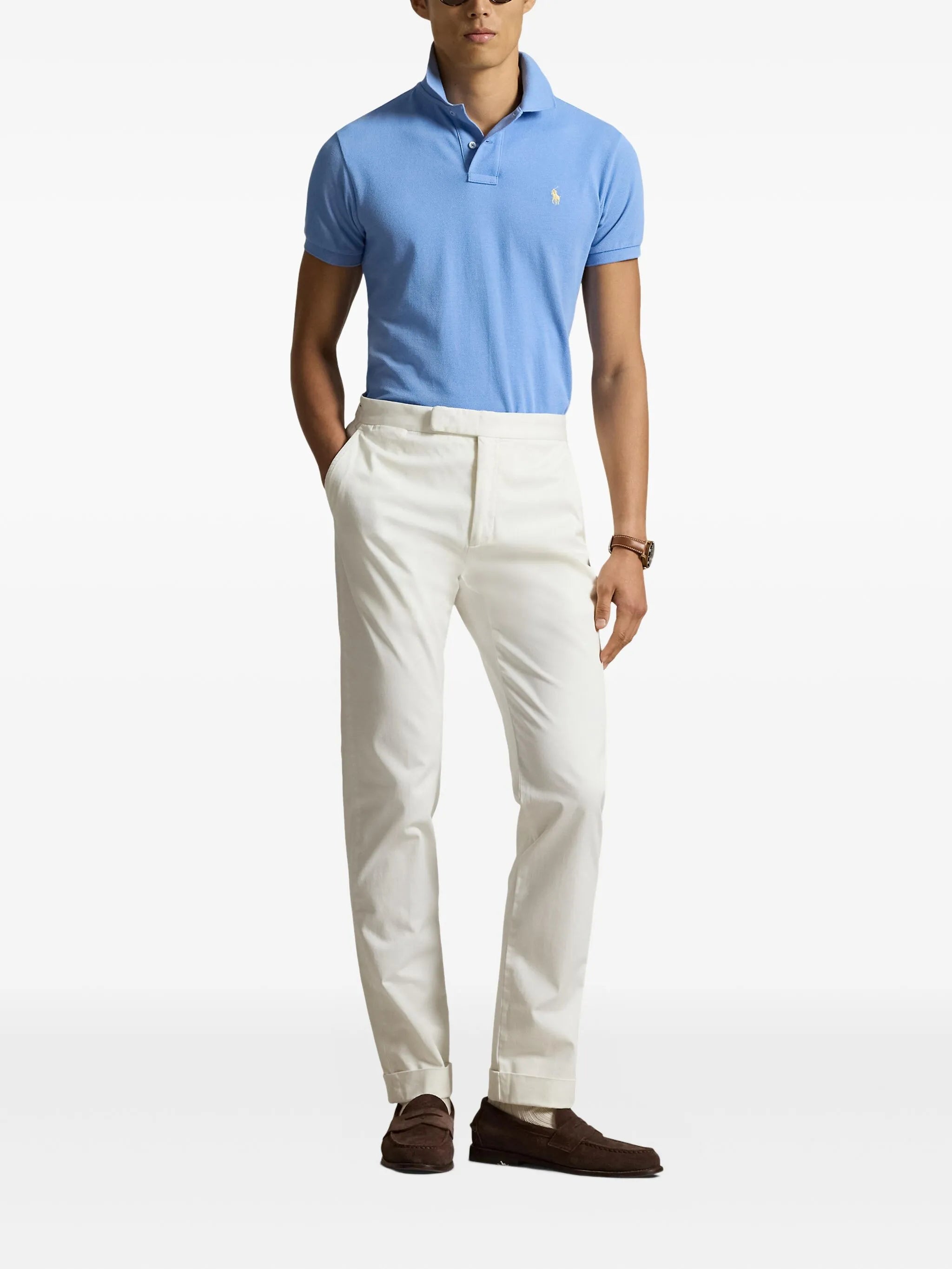 RALPH LAUREN Slim Fit Mesh Polo Shirt Bristol Blue