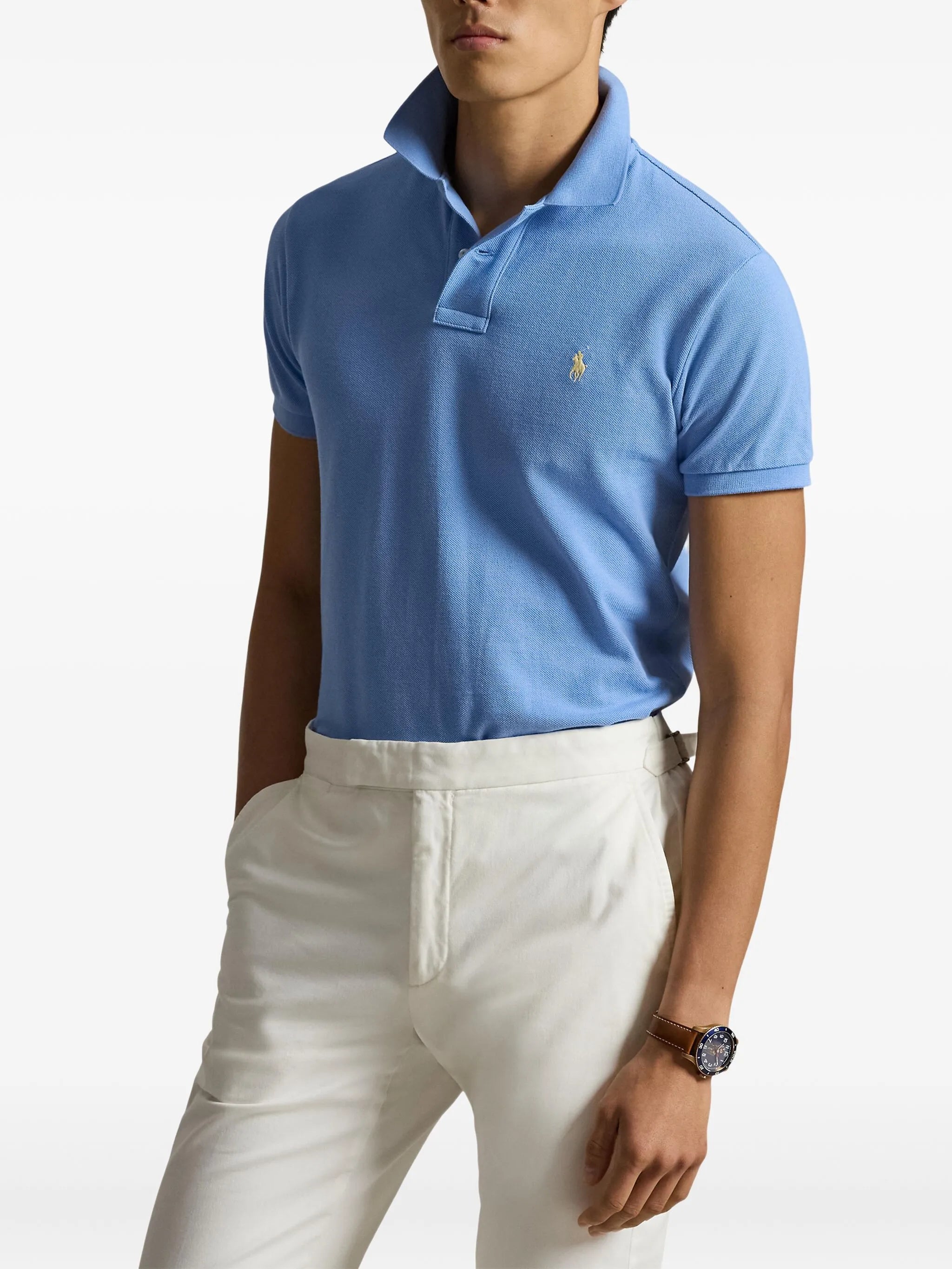 RALPH LAUREN Slim Fit Mesh Polo Shirt Bristol Blue