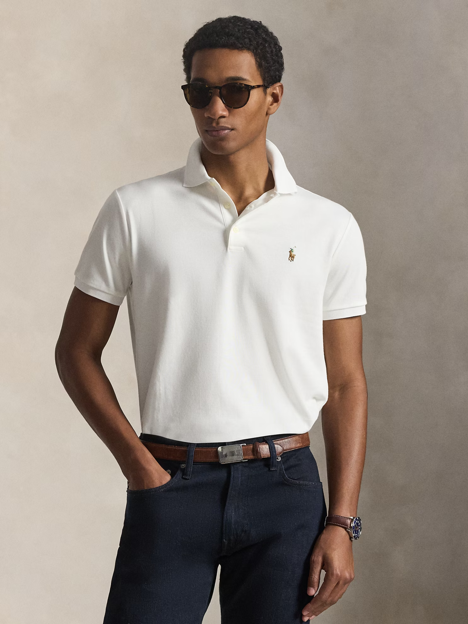 RALPH LAUREN Custom Slim Fit Soft Cotton Polo Shirt White