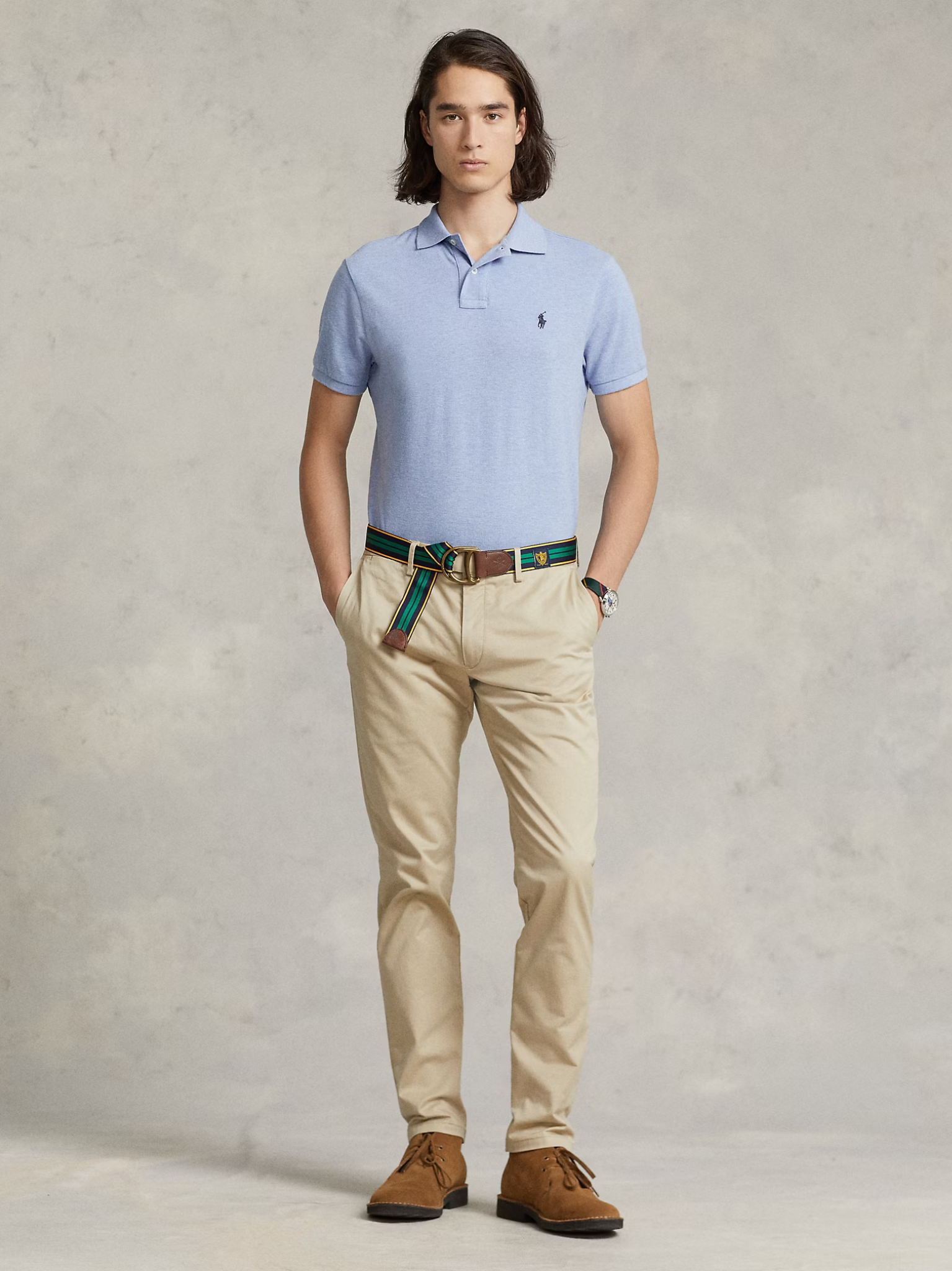 RALPH LAUREN Slim Fit Mesh Polo Shirt Isle Heather
