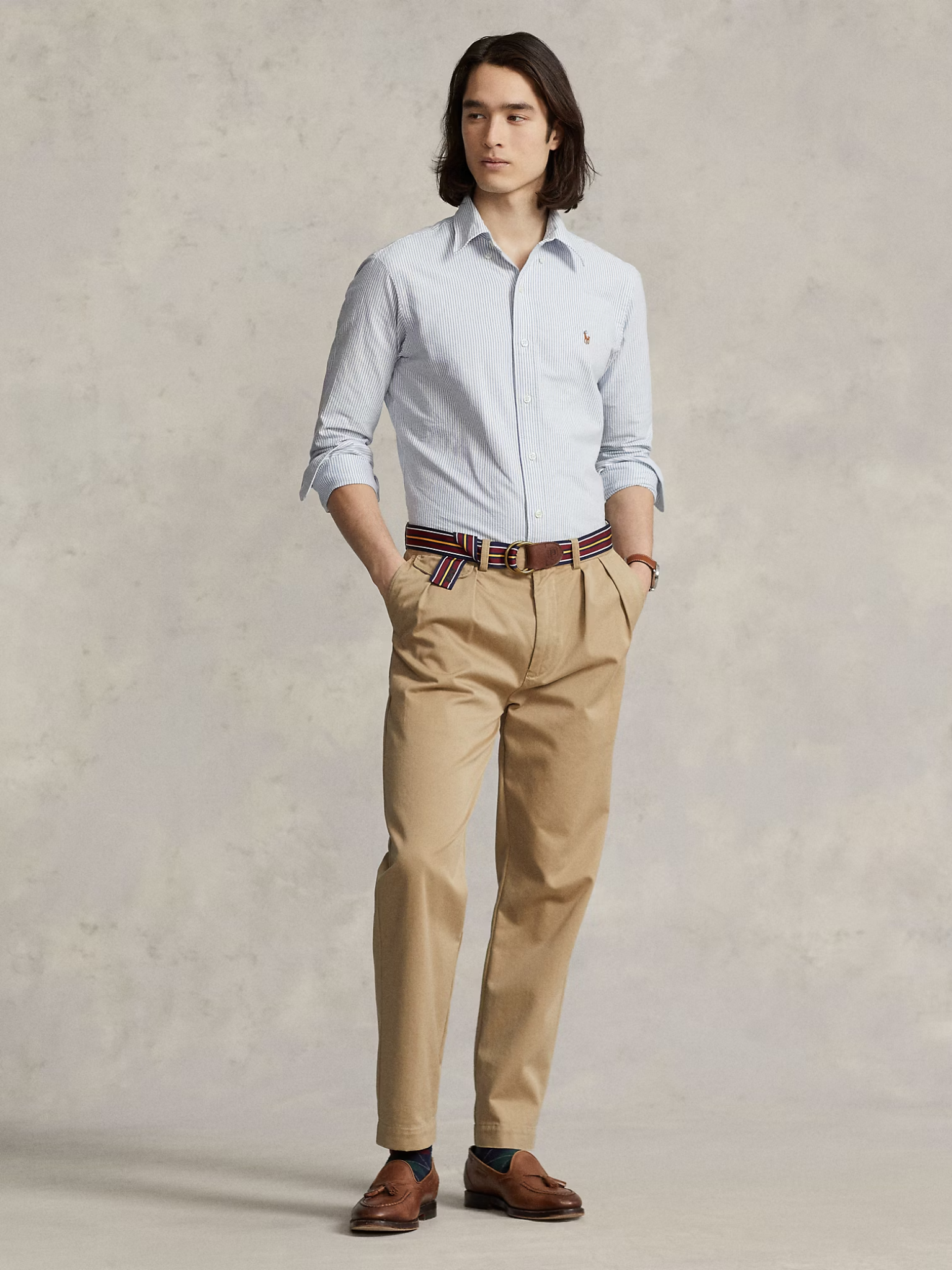 RALPH LAUREN Custom Fit Oxford Shirt Blue/White Stripe