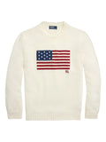 RALPH LAUREN Flag Cotton Crewneck Jumper Cream White