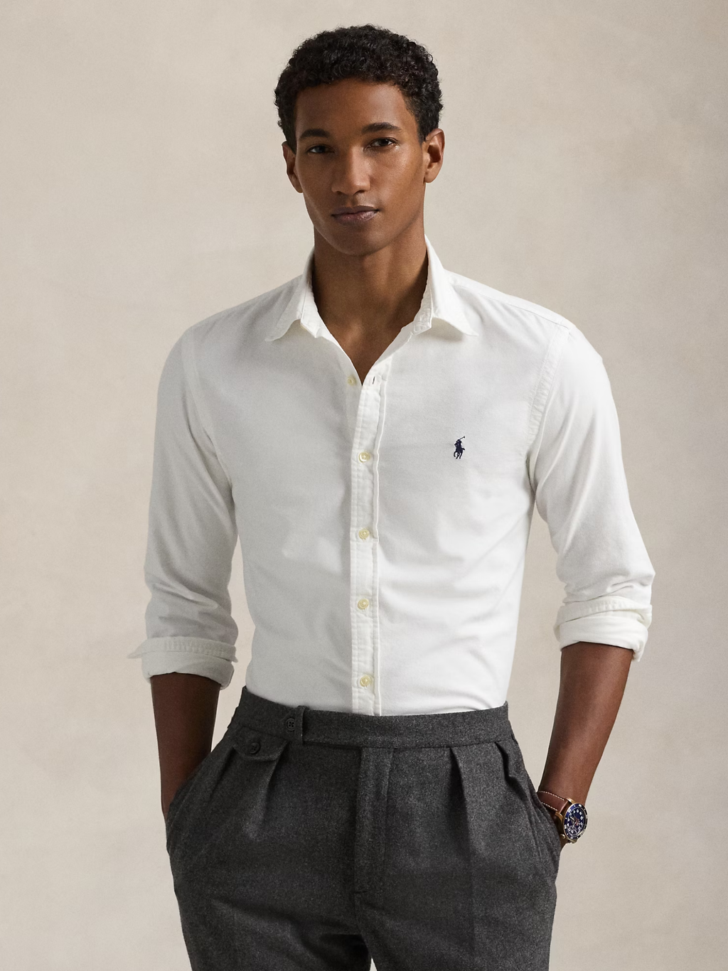 RALPH LAUREN Slim Fit Garment-Dyed Oxford Shirt White