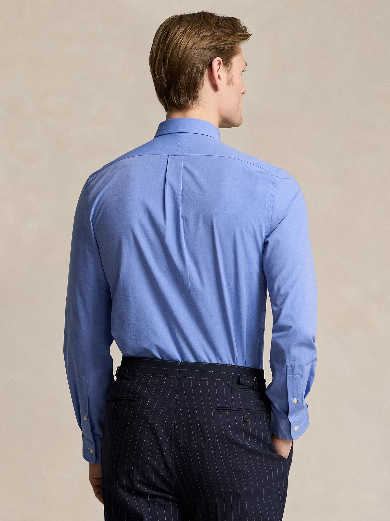 RALPH LAUREN Slim Fit Stretch End-On-End Shirt Blue End On End