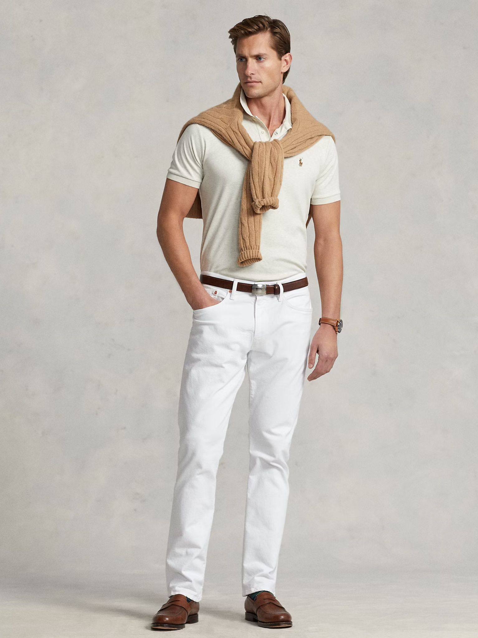 RALPH LAUREN Custom Slim Fit Soft Cotton Polo Shirt State Heather