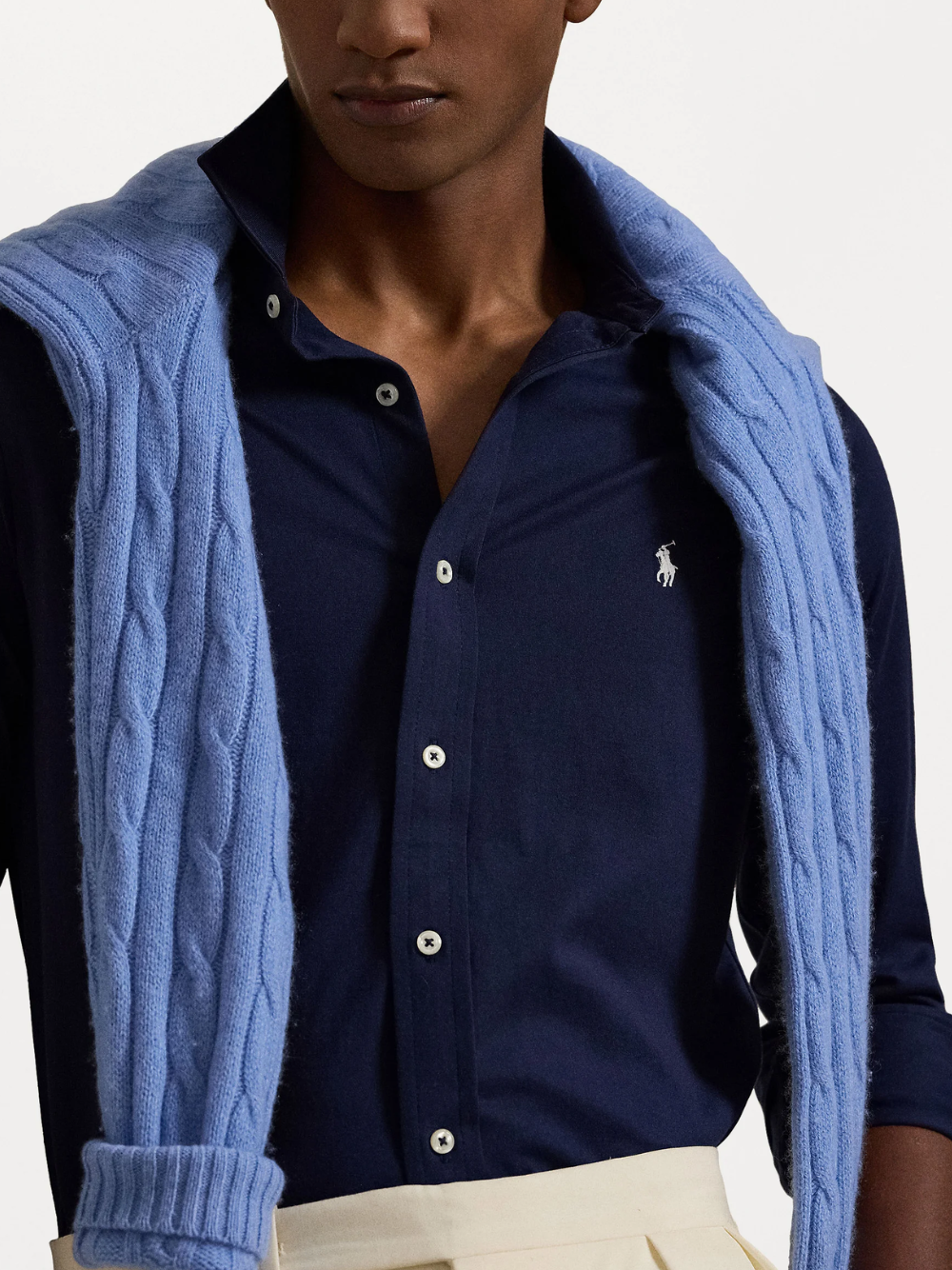 RALPH LAUREN Jersey Spread-Collar Shirt Cruise Navy