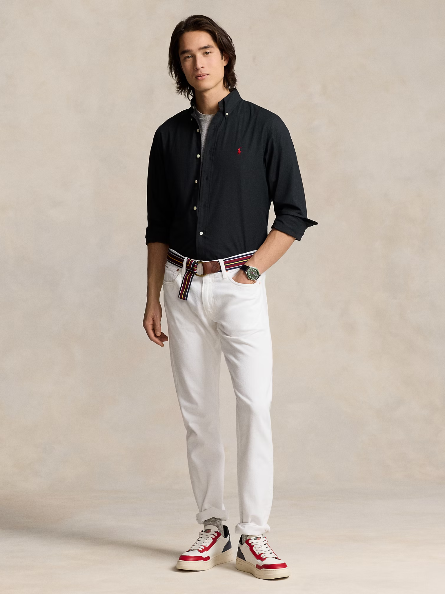 RALPH LAUREN Custom Fit Stretch Poplin Shirt Polo Black