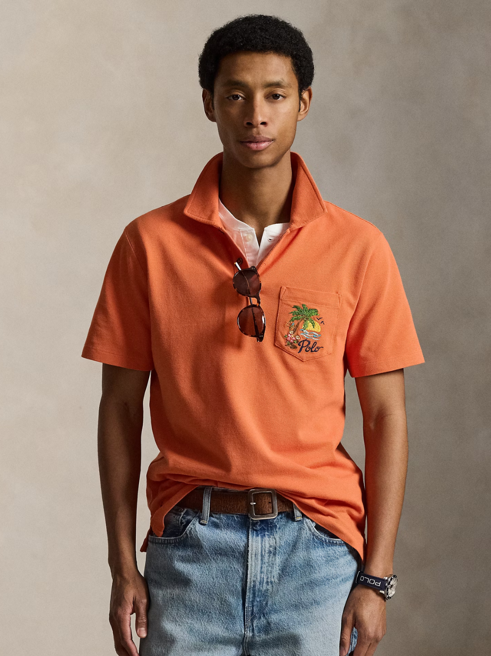 RALPH LAUREN Standard Fit Mesh Graphic Polo Shirt Orange