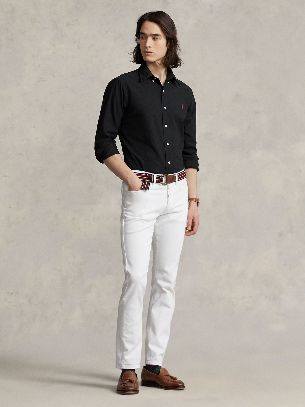 RALPH LAUREN Custom Fit Garment-Dyed Oxford Shirt Polo Black