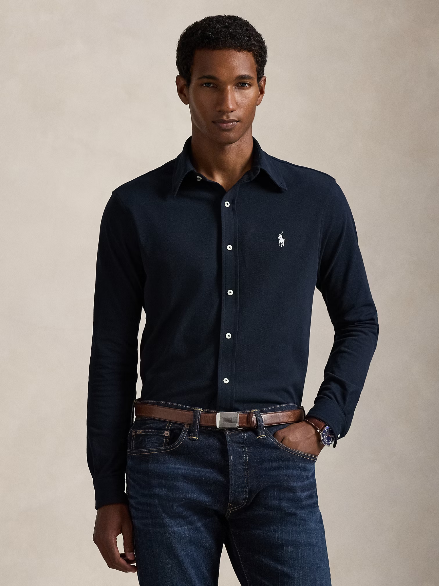 RALPH LAUREN Featherweight Mesh Shirt Aviator Navy