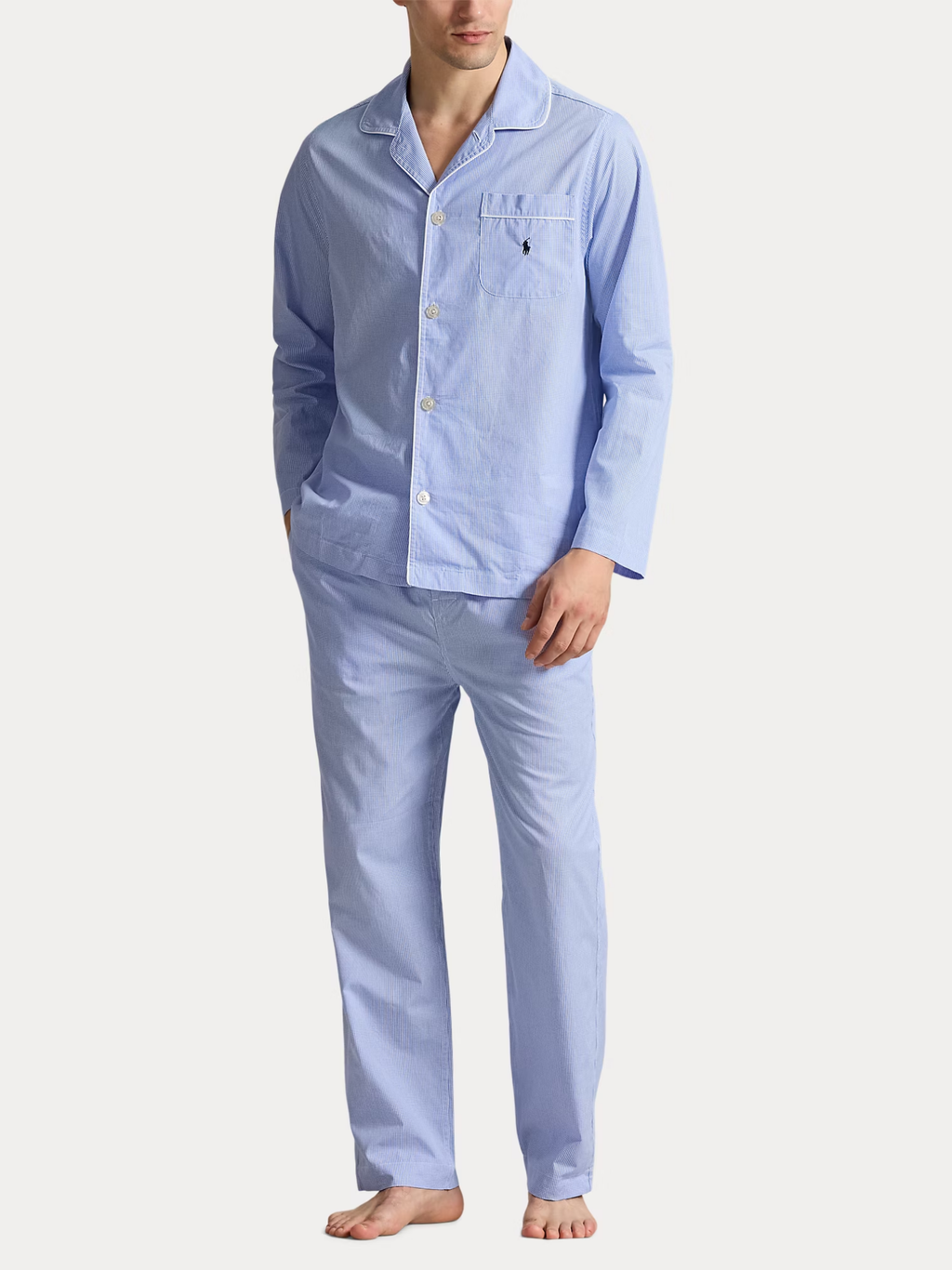 RALPH LAUREN Gingham Poplin Long Sleep Set Light Blue Mini Gingham