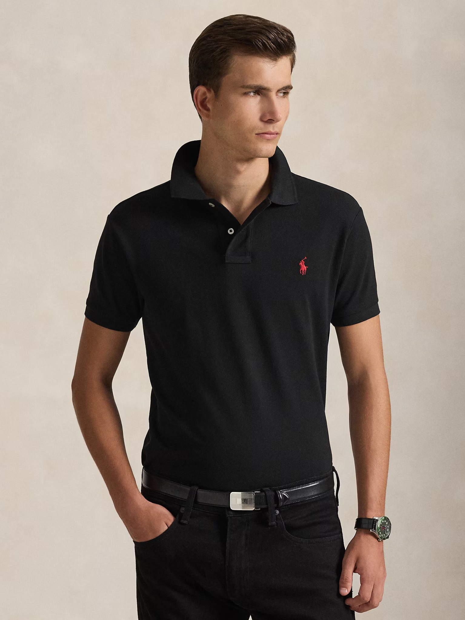 RALPH LAUREN Slim Fit Mesh Polo Shirt Polo Black