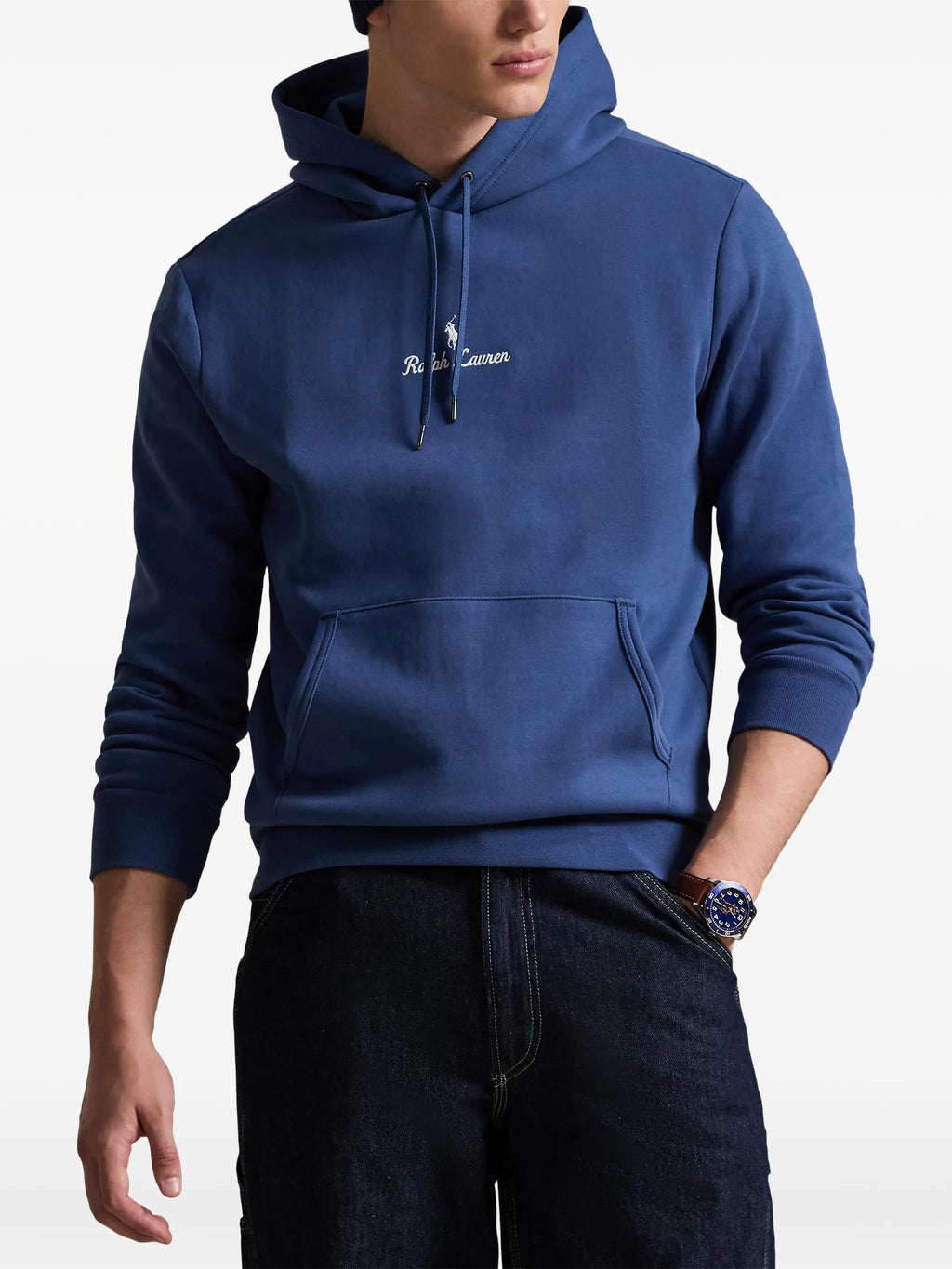 RALPH LAUREN Logo Double-Knit Hoodie Blue
