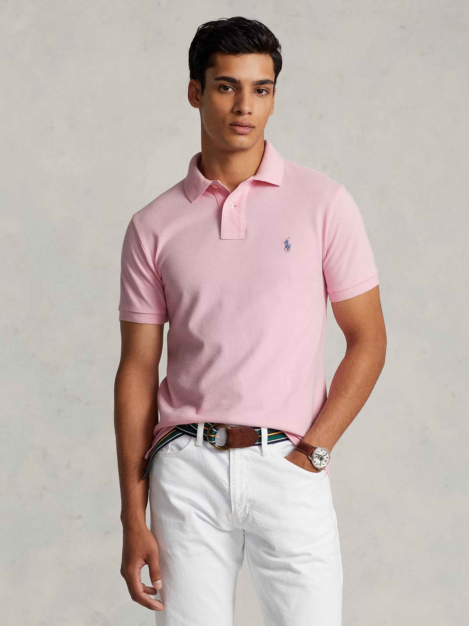 RALPH LAUREN Slim Fit Mesh Polo Shirt Carmel Pink