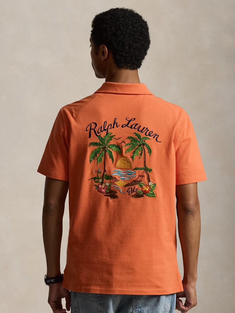 RALPH LAUREN Standard Fit Mesh Graphic Polo Shirt Orange