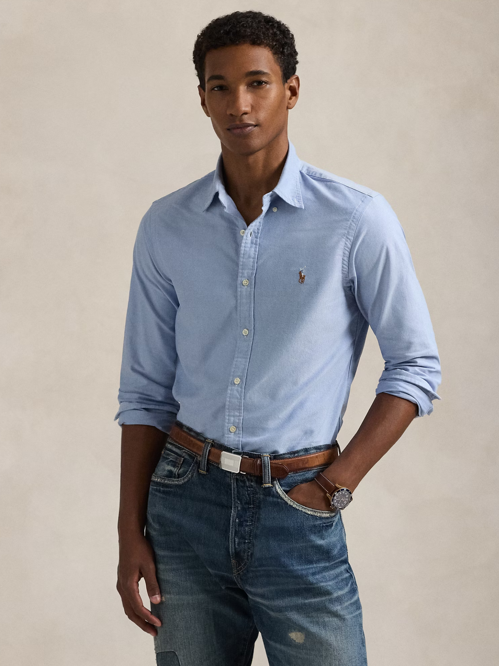 RALPH LAUREN Slim Fit Oxford Shirt Blue