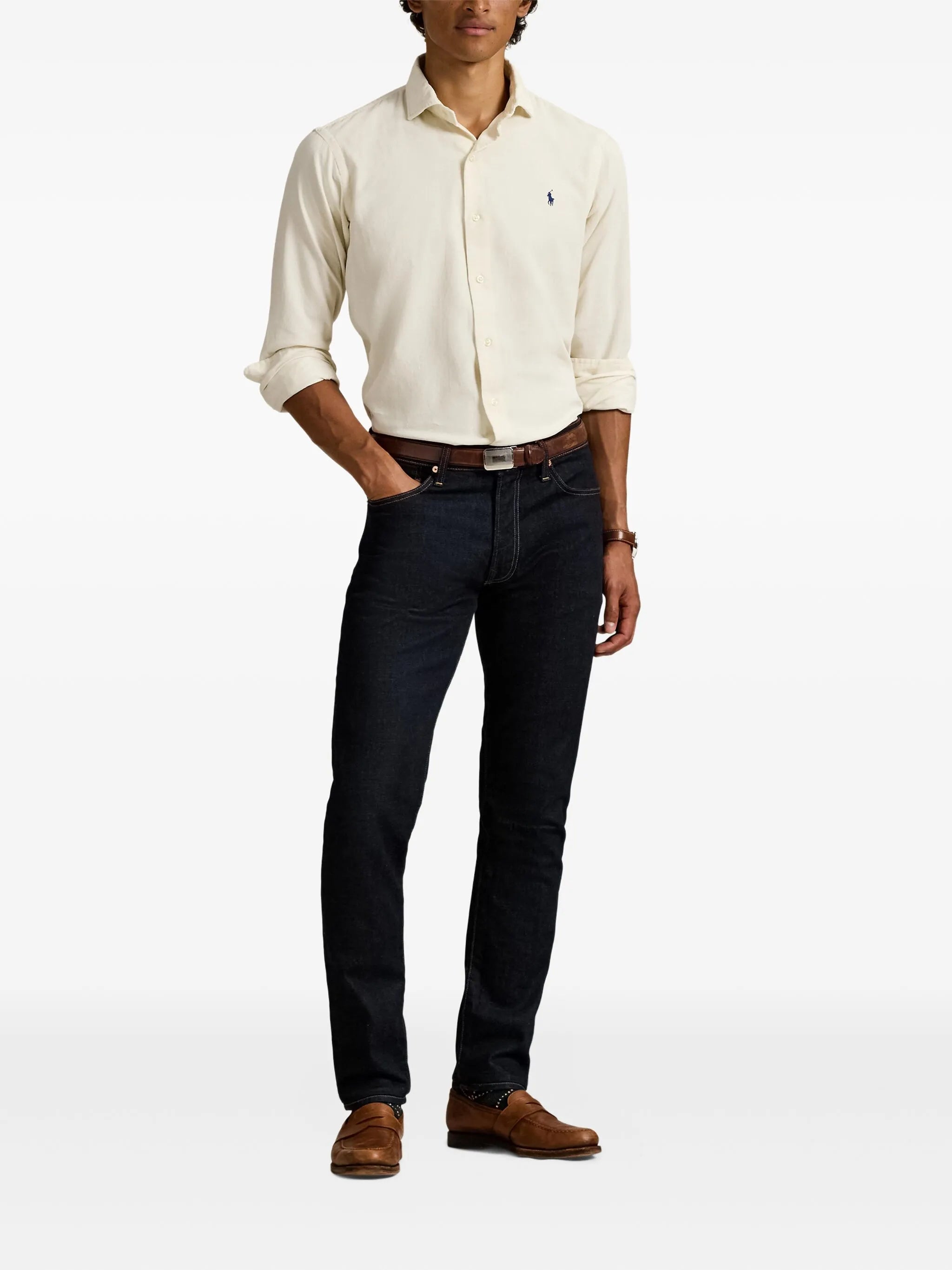 RALPH LAUREN Regular Fit Corduroy Shirt Cream White